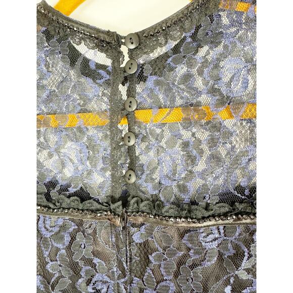 Gunne Sax Jessica McClintock Womens Vintage Dress Black Blue Lace Sweetheart 7 - Picture 10 of 11